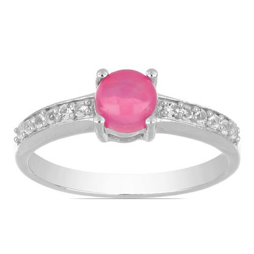 NATURAL PINK ETHIOPIAN OPAL GEMSTONE CLASSIC RING IN STERLING SILVER